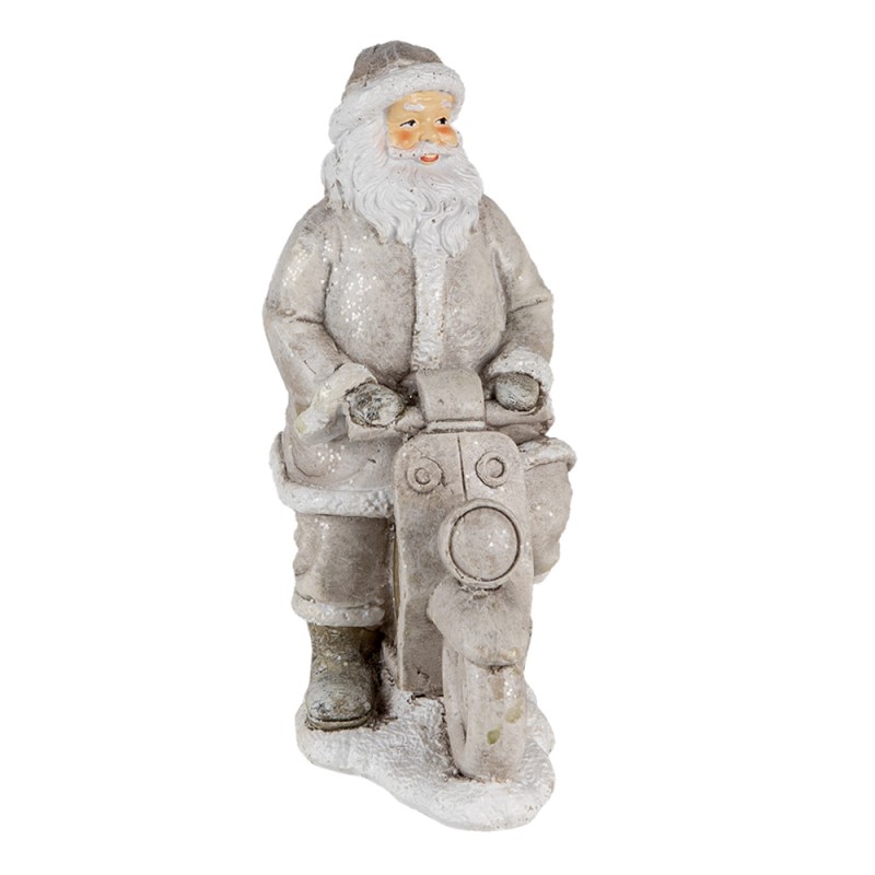 Clayre & Eef 6PR4725 Beeld Kerstman 12x6x14 Cm Zilverkleurig Kunststof Kerstdecoratie