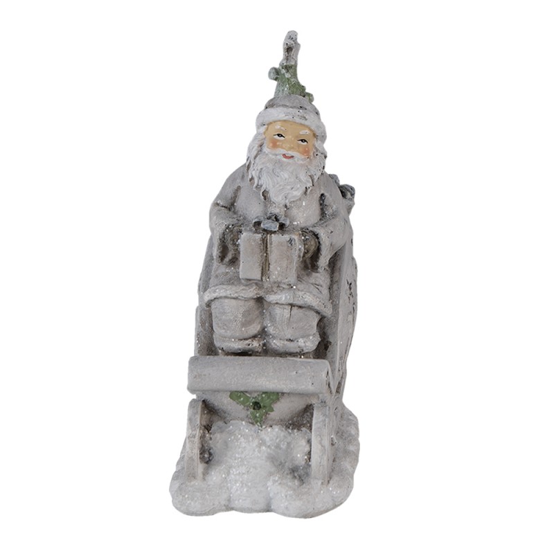 Clayre & Eef 6PR4727 Beeld Kerstman 10x6x13 Cm Grijs Kunststof Kerstdecoratie