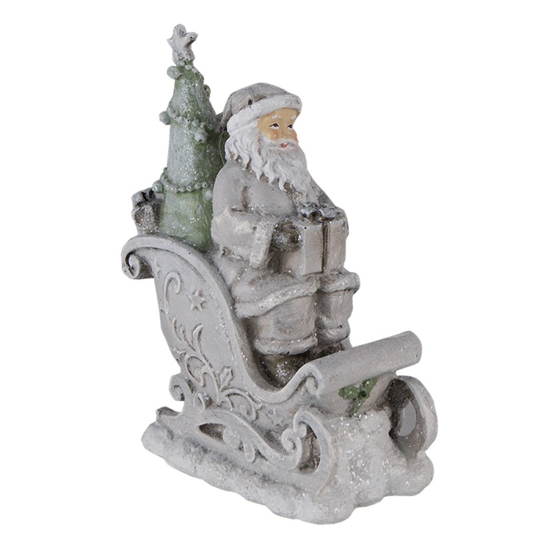 Clayre & Eef 6PR4727 Beeld Kerstman 10x6x13 Cm Grijs Kunststof Kerstdecoratie