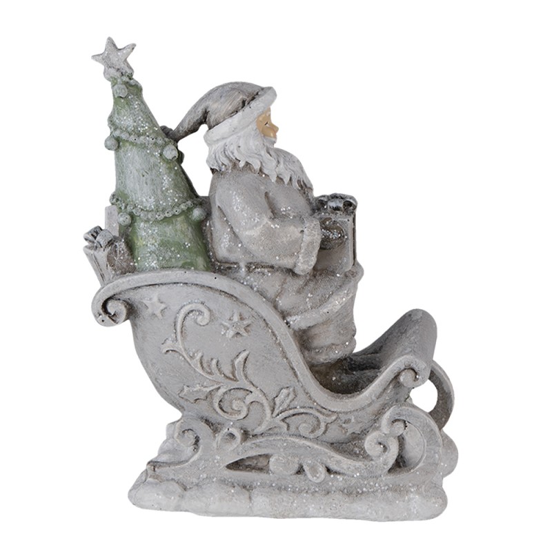 Clayre & Eef 6PR4727 Beeld Kerstman 10x6x13 Cm Grijs Kunststof Kerstdecoratie