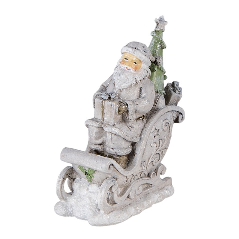 clayre & eef 6PR4727 Beeld Kerstman 10x6x13 cm Grijs Kunststof Kerstdecoratie