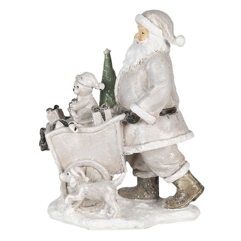 Clayre & Eef 6PR4728 Beeld Kerstman 12x8x15 Cm Zilverkleurig Kunststof Kerstdecoratie