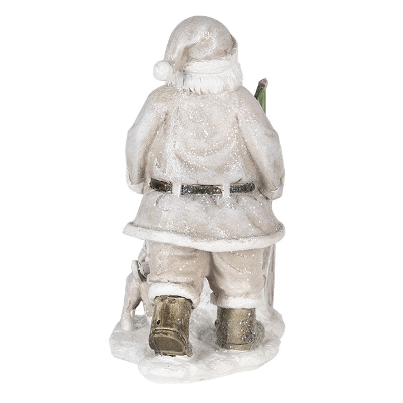 Clayre & Eef 6PR4728 Beeld Kerstman 12x8x15 Cm Zilverkleurig Kunststof Kerstdecoratie
