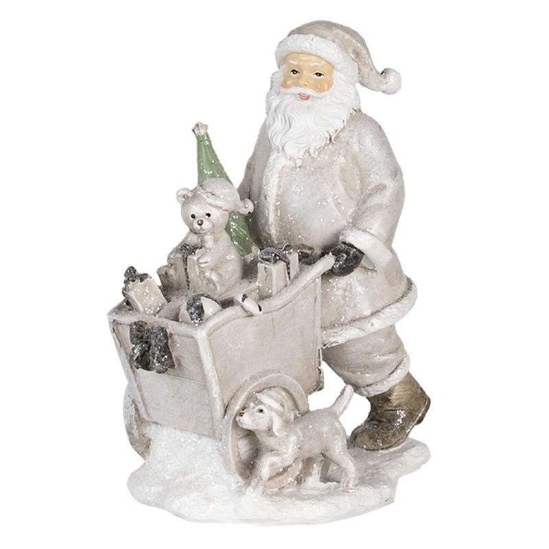 clayre & eef 6PR4728 Beeld Kerstman 12x8x15 cm Zilverkleurig Kunststof Kerstdecoratie