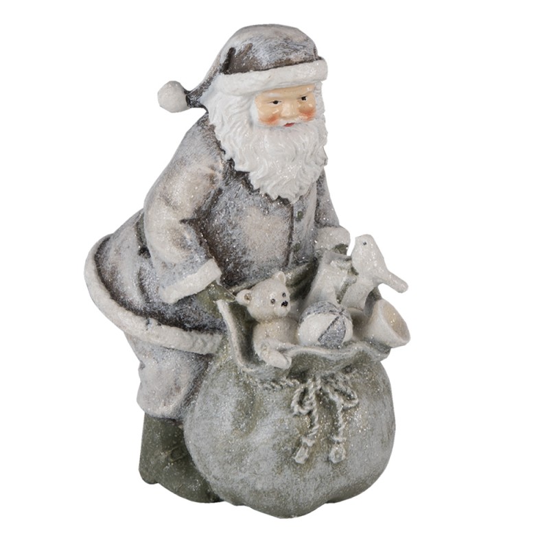 Clayre & Eef 6PR4729 Beeld Kerstman 10x7x13 Cm Grijs Wit Kunststof Kerstdecoratie