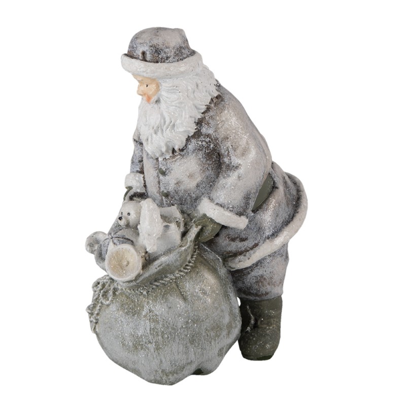 Clayre & Eef 6PR4729 Beeld Kerstman 10x7x13 Cm Grijs Wit Kunststof Kerstdecoratie