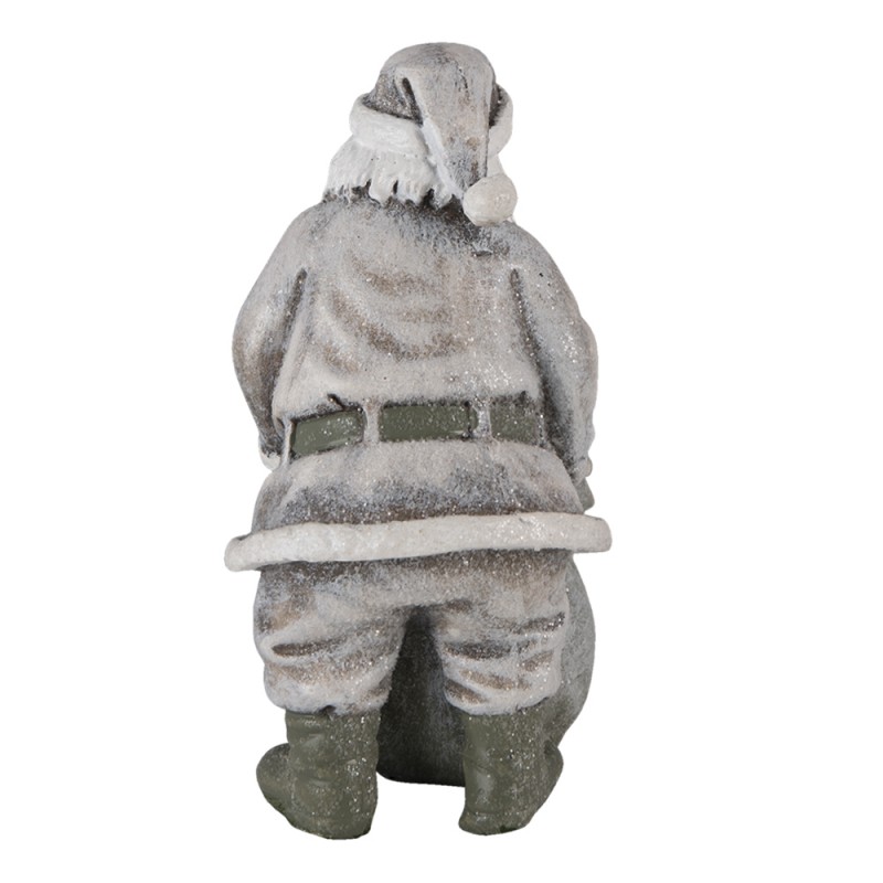 Clayre & Eef 6PR4729 Beeld Kerstman 10x7x13 Cm Grijs Wit Kunststof Kerstdecoratie