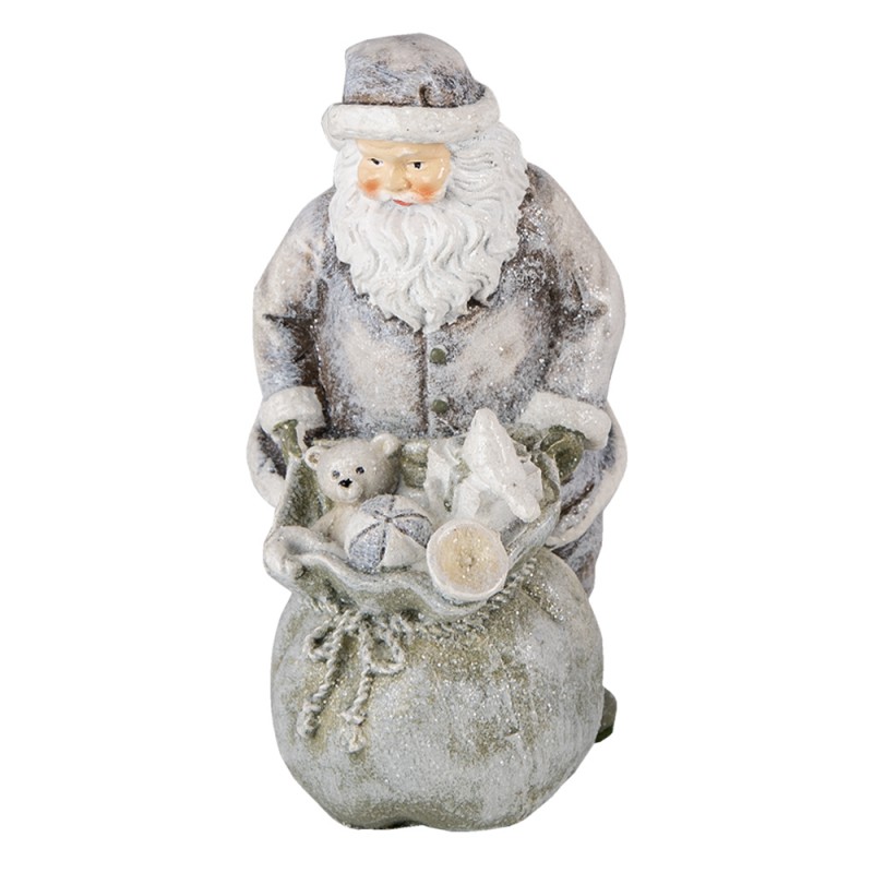 clayre & eef 6PR4729 Beeld Kerstman 10x7x13 cm Grijs Wit Kunststof Kerstdecoratie