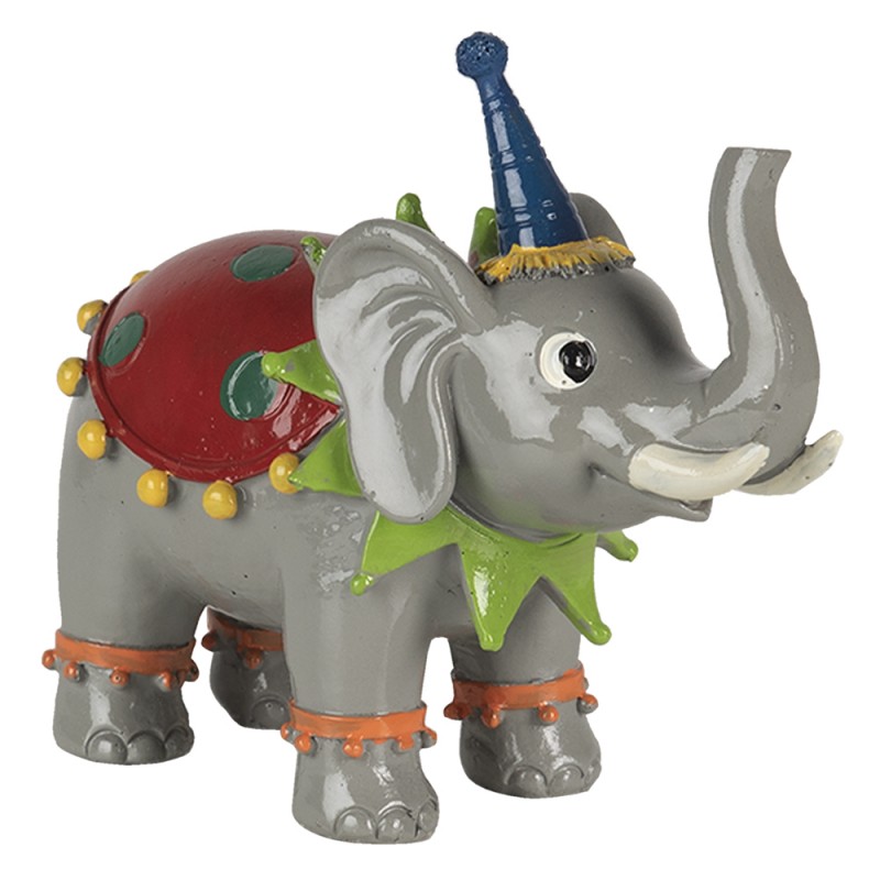 Clayre & Eef 6PR4732 Beeld Olifant 13x6x11 Cm Rood Grijs Kunststof Woonaccessoires