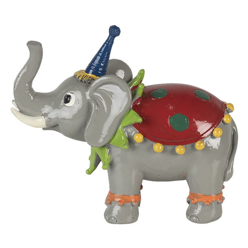 Clayre & Eef 6PR4732 Beeld Olifant 13x6x11 Cm Rood Grijs Kunststof Woonaccessoires