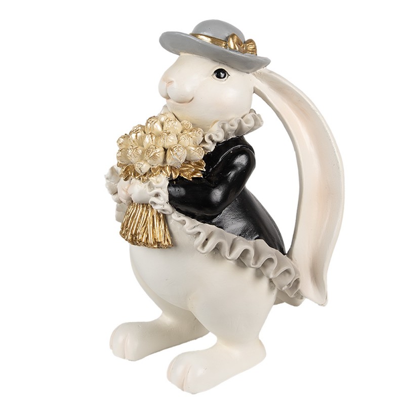 Clayre & Eef 6PR5150 Decoratie Beeld Konijn 22 Cm Wit Kunststof