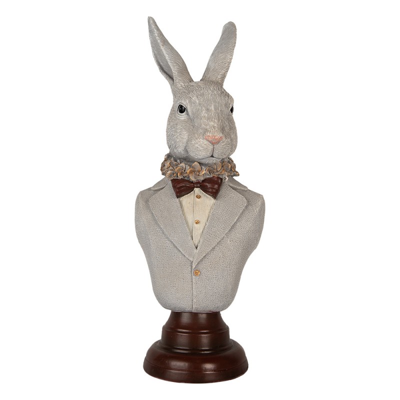 clayre & eef 6PR5361 Decoratie Beeld Konijn 15x13x39 cm Grijs Kunststof