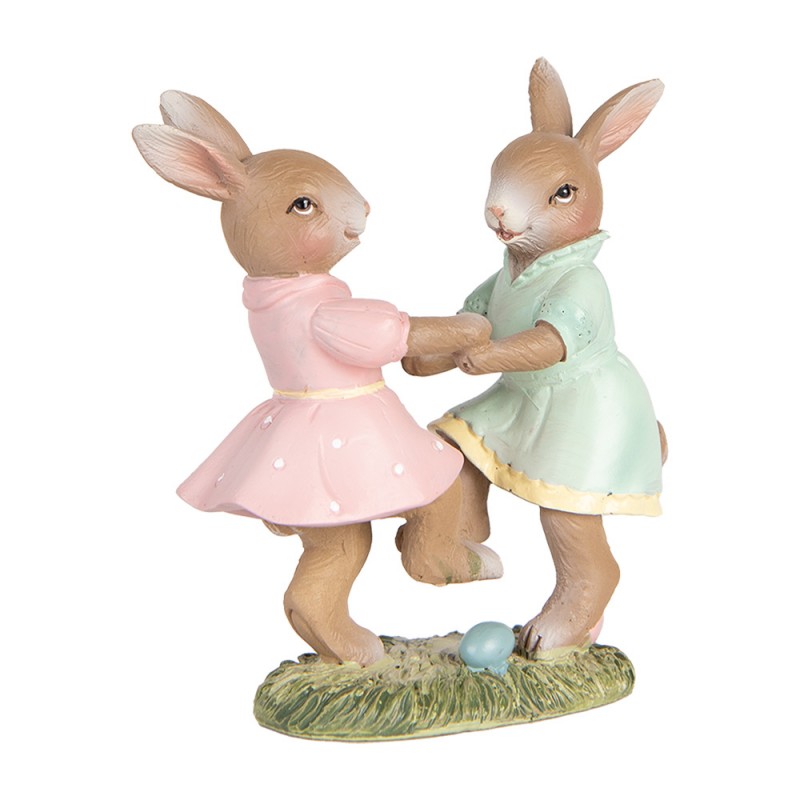 Clayre & Eef 6PR5437 Decoratie Beeld Konijnen 8x3x8 Cm Beige Kunststof