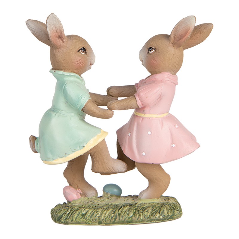 Clayre & Eef 6PR5437 Decoratie Beeld Konijnen 8x3x8 Cm Beige Kunststof