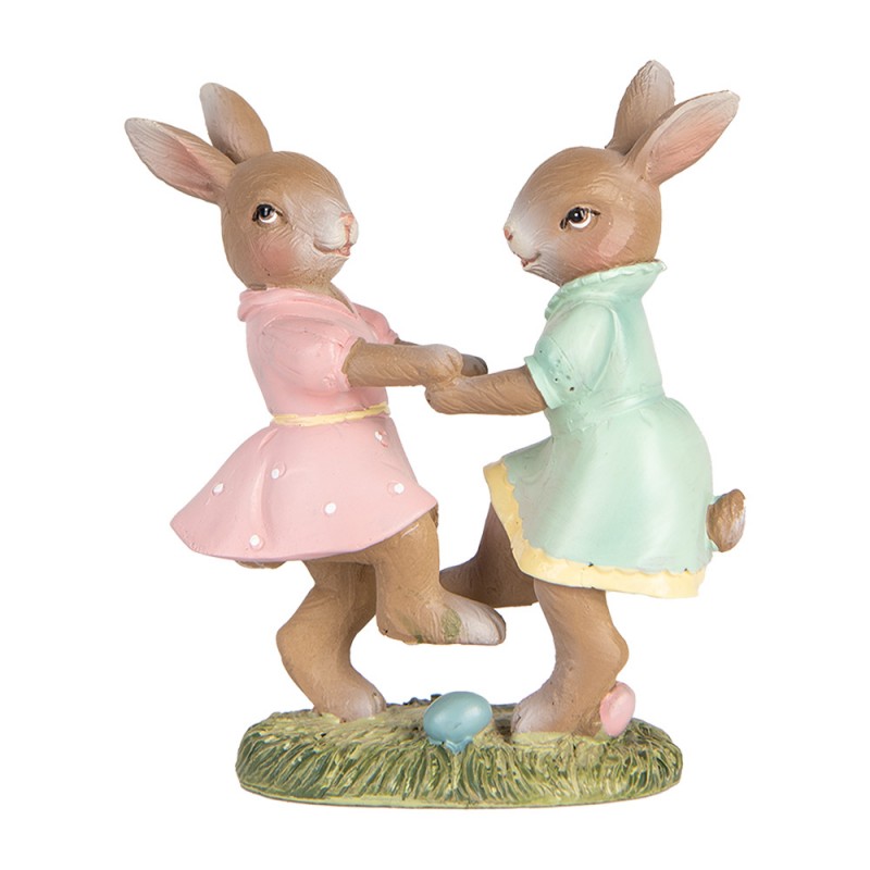 clayre & eef 6PR5437 Decoratie Beeld Konijnen 8x3x8 cm Beige Kunststof