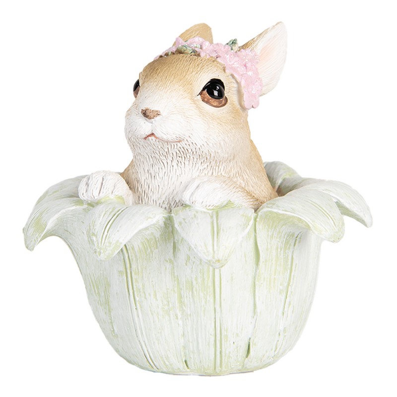 Clayre & Eef 6PR5450 Decoratie Beeld Konijn 12x12x12 Cm Beige Kunststof