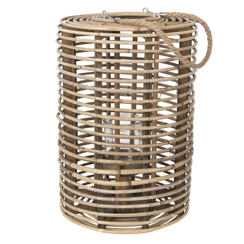 Clayre & Eef 6RO0466L Windlicht Ø 34x50 Cm Bruin Hout Rond Kaarsenhouder