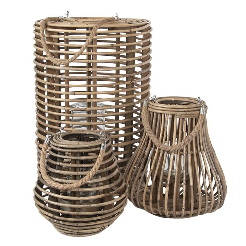 Clayre & Eef 6RO0466L Windlicht Ø 34x50 Cm Bruin Hout Rond Kaarsenhouder