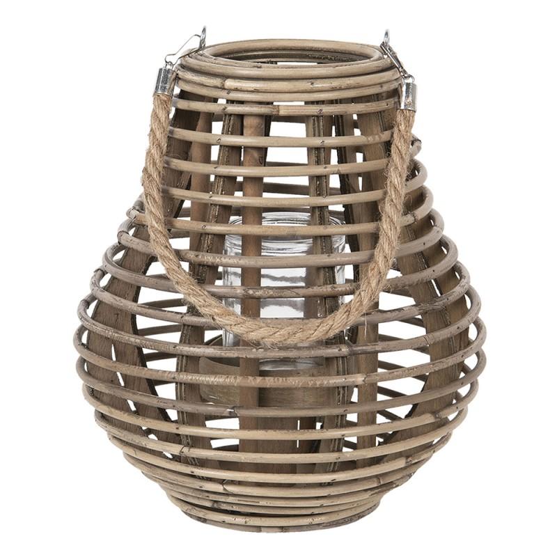 clayre & eef 6RO0469M Windlicht Ø 26x28 cm Bruin Hout Rond Kaarsenhouder