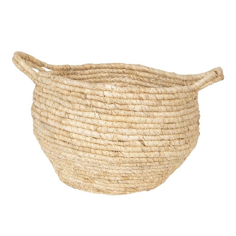 Clayre & Eef 6RO0472 Opbergmand Set Van 3 Ø 30 Ø 25 Ø 20 Cm Beige Zeegras Rond Mand