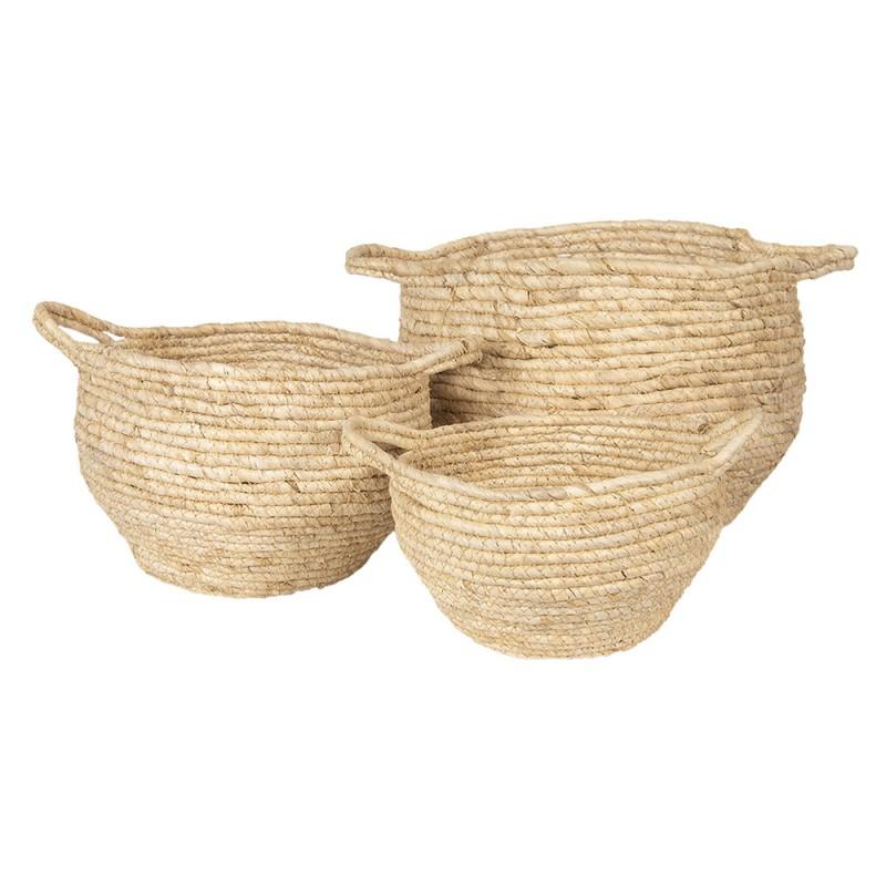 clayre & eef 6RO0472 Opbergmand Set van 3 Ø 30 Ø 25 Ø 20 cm Beige Zeegras Rond Mand