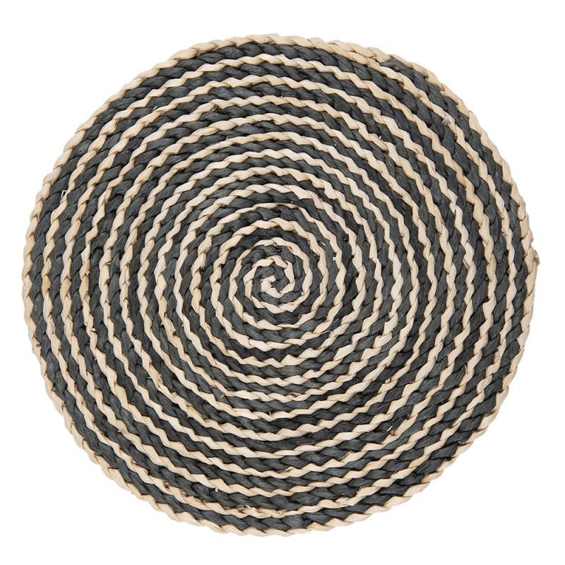 clayre & eef 6RO0508 Placemat Ø 35x1 cm Beige Zwart Stro Rond Tafelmat