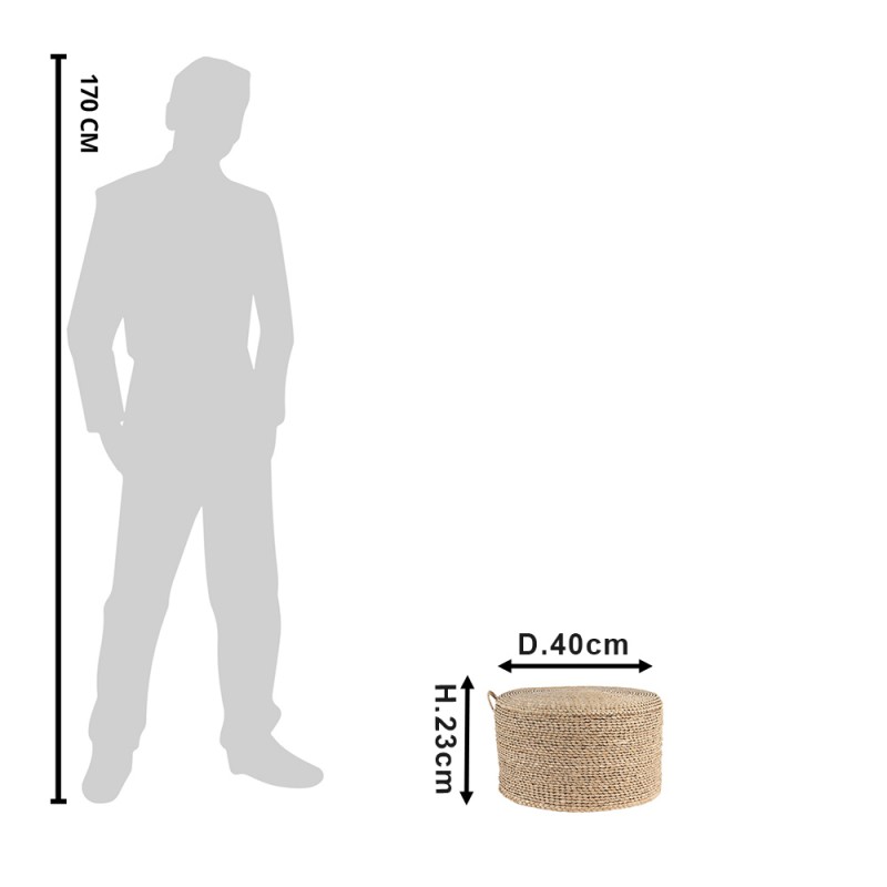 Clayre & Eef 6RO0509 Poef Ø 40x23 Cm Bruin Zeegras Rond Hocker