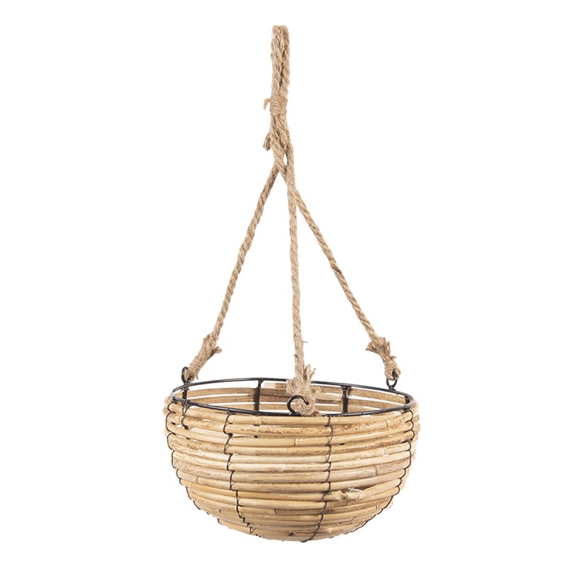 Clayre & Eef 6RO0511 Plantenhanger Set Van 3 Bruin Rotan Rond Hangpot