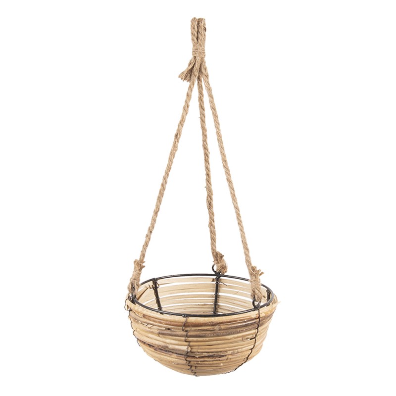 Clayre & Eef 6RO0511 Plantenhanger Set Van 3 Bruin Rotan Rond Hangpot