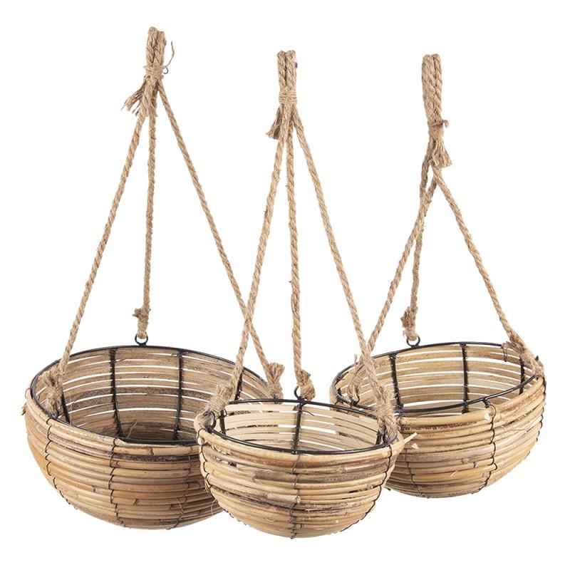 clayre & eef 6RO0511 Plantenhanger Set van 3 Bruin Rotan Rond Hangpot