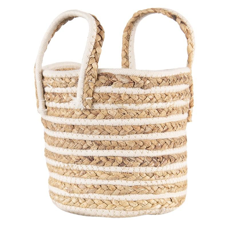 Clayre & Eef 6RO0514 Opbergmand Set Van 3 Ø21x20 Cm Beige Bruin Zeegras Rond Mand