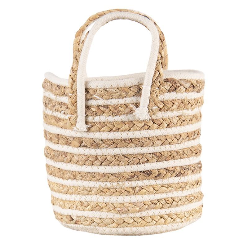 Clayre & Eef 6RO0514 Opbergmand Set Van 3 Ø21x20 Cm Beige Bruin Zeegras Rond Mand