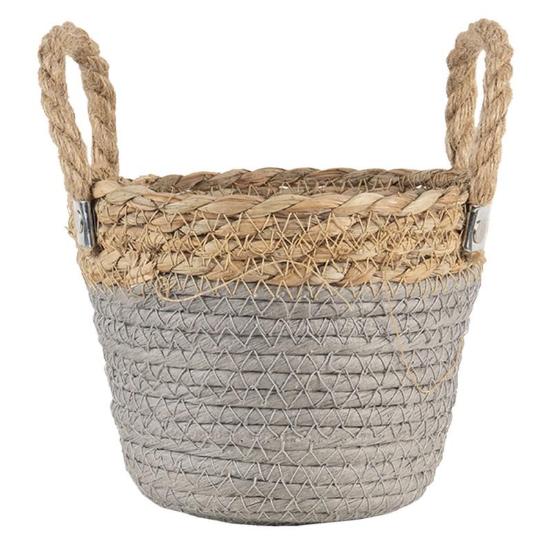 Clayre & Eef 6RO0516 Opbergmand Set Van 3 Ø 24 Ø 22 Ø 17 Cm Bruin Wit Zeegras Rond Mand