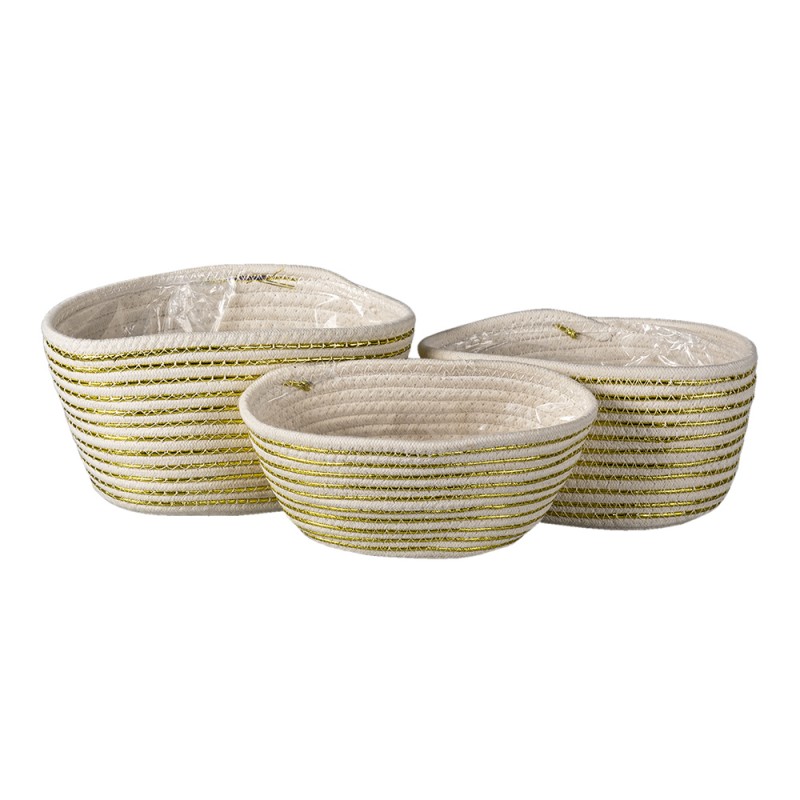Clayre & Eef 6RO0527 Opbergmand Set Van 3 Ø 26 Ø 23 Ø 20 Cm Wit Touw Ovaal Plantenhouder