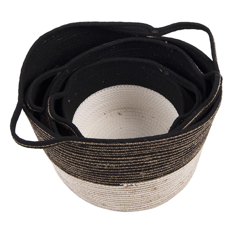 Clayre & Eef 6RO0528 Opbergmand Set Van 3 Ø 52 Ø 46 Ø 37 Cm Zwart Touw Rond Mand