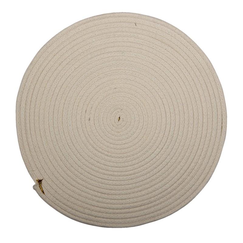 Clayre & Eef 6RO0530 Placemat Riet Ø 51x1 Cm Wit Geel Jute Cirkel Rond Tafelmat