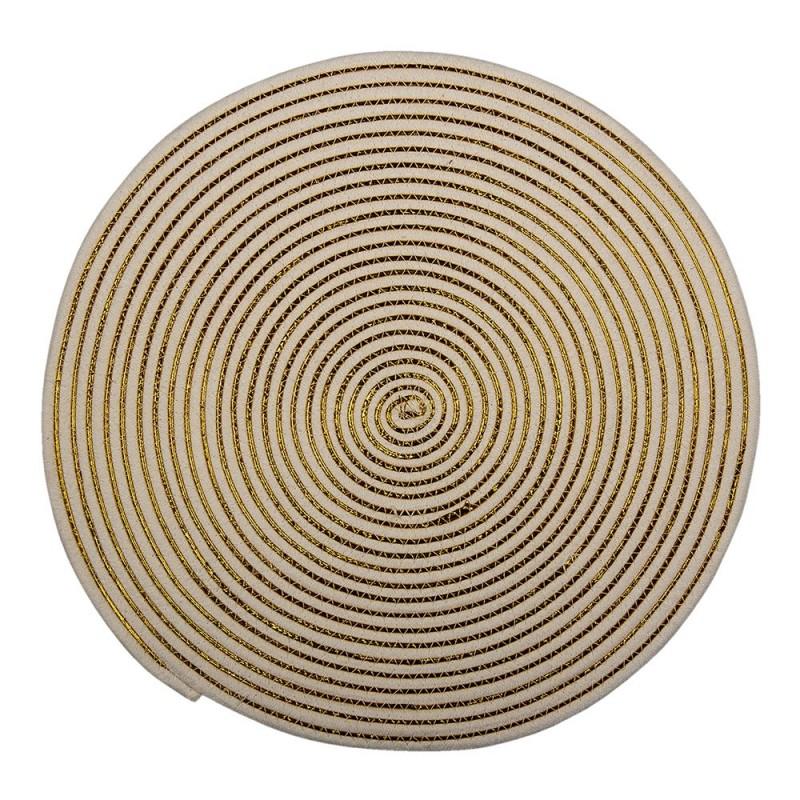 clayre & eef 6RO0530 Placemat Riet Ø 51x1 cm Wit Geel Jute Cirkel Rond Tafelmat