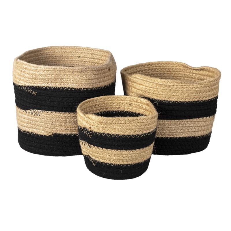 Clayre & Eef 6RO0531 Opbergmand Set Van 3 Ø 22 Ø 19 Ø 16 Cm Zwart Touw Rond Mand