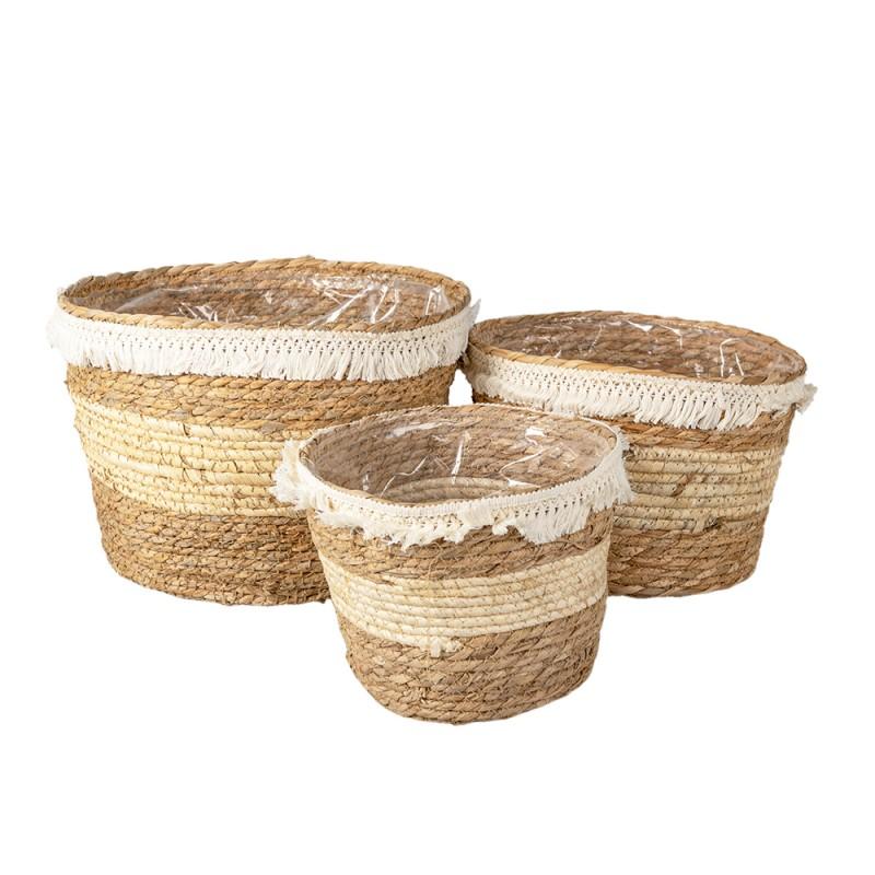 Clayre & Eef 6RO0536 Opbergmand Set Van 3 Ø 32 Ø 28 Ø 24 Cm Bruin Stro Rond Plantenhouder