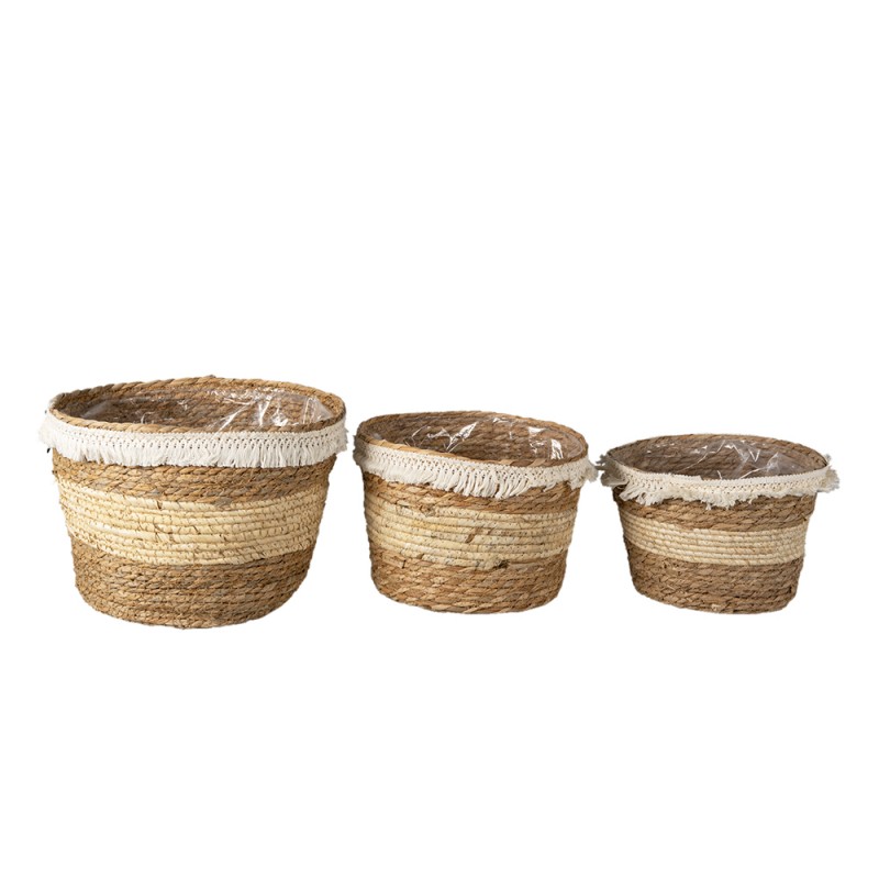 clayre & eef 6RO0536 Opbergmand Set van 3 Ø 32 Ø 28 Ø 24 cm Bruin Stro Rond Plantenhouder