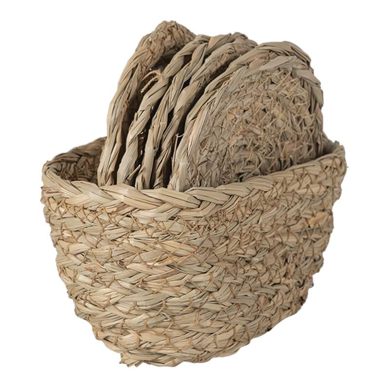 clayre & eef 6RO0537 Onderzetters voor Glazen Ø 12 cm Bruin Zeegras Rond Onderlegger