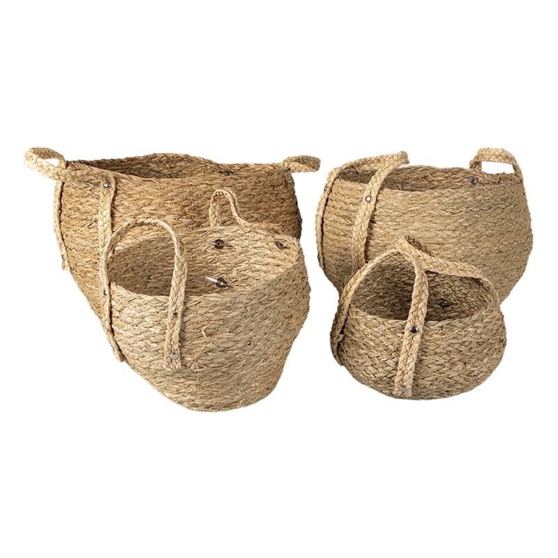 Clayre & Eef 6RO0540 Opbergmand Set Van 4 Ø 30 - Ø 18cm Bruin Stro Rond Mand