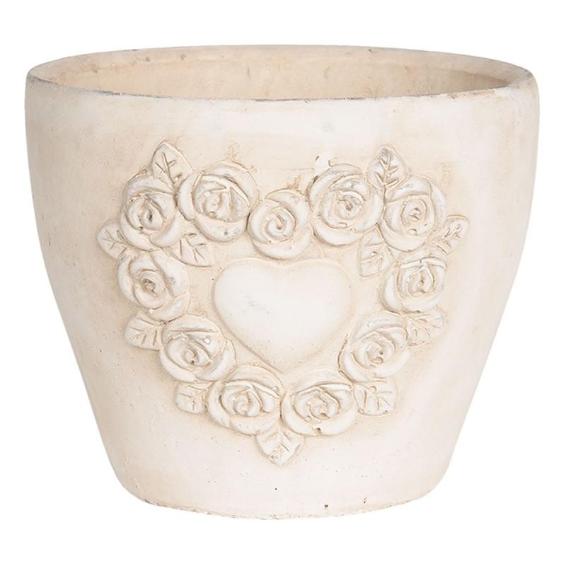 Clayre & Eef 6TE0278M Bloempot 17x17x15 Cm Wit Terracotta Rozen Rond Bloempot Binnen