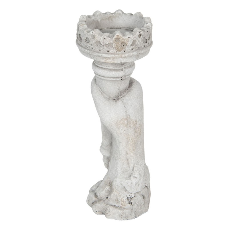 Clayre & Eef 6TE0285S Kandelaar 12x10x27 Cm Grijs Steen Hand Kaarsenstandaard