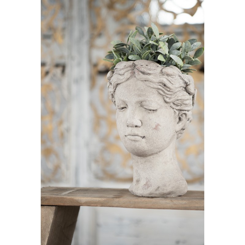 Clayre & Eef 6TE0291M Bloempot 16x15x21 Cm Grijs Steen Bloempot Binnen