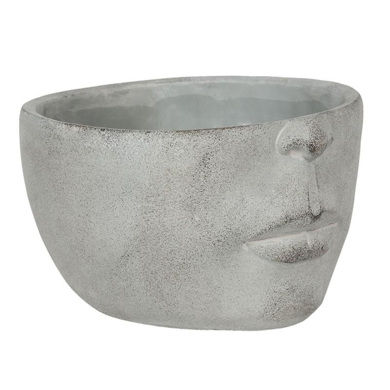 Clayre & Eef 6TE0295 Bloempot 24x23x15 Cm Grijs Steen Gezicht Rond Bloempot Binnen
