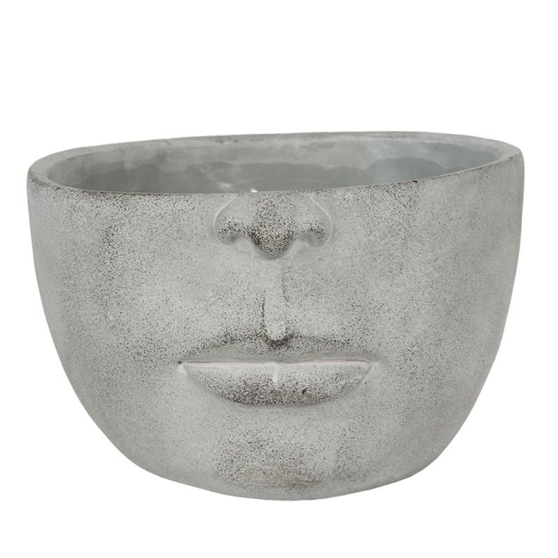 clayre & eef 6TE0295 Bloempot 24x23x15 cm Grijs Steen Gezicht Rond Bloempot Binnen