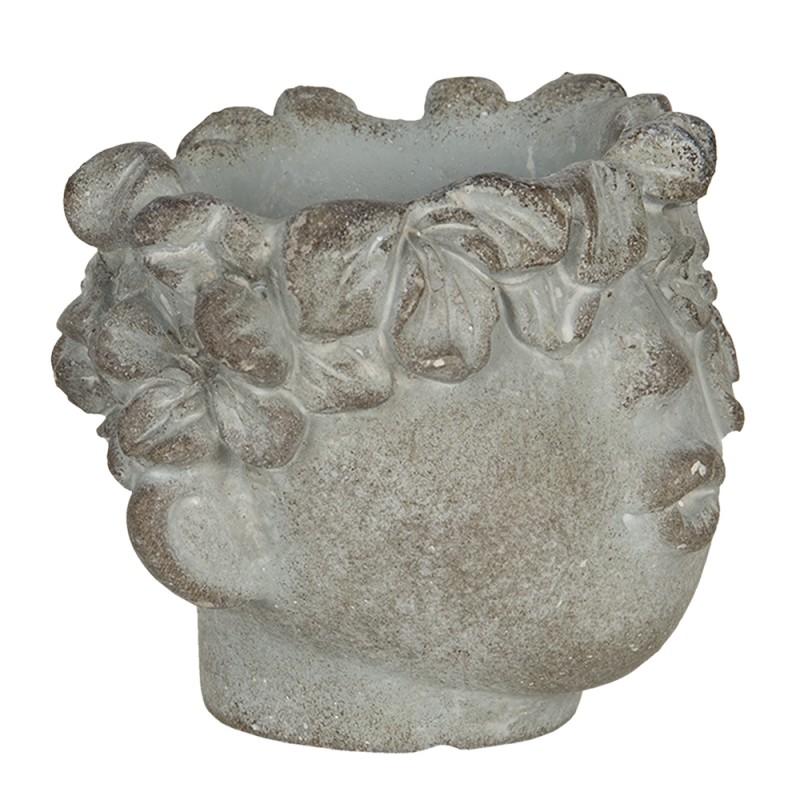 Clayre & Eef 6TE0313 Bloempot Hoofd 12x10x9 Cm Grijs Bruin Steen Rond