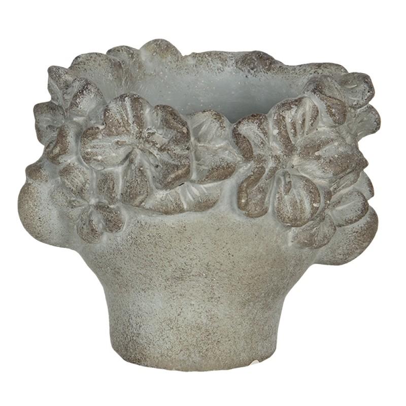 Clayre & Eef 6TE0313 Bloempot Hoofd 12x10x9 Cm Grijs Bruin Steen Rond