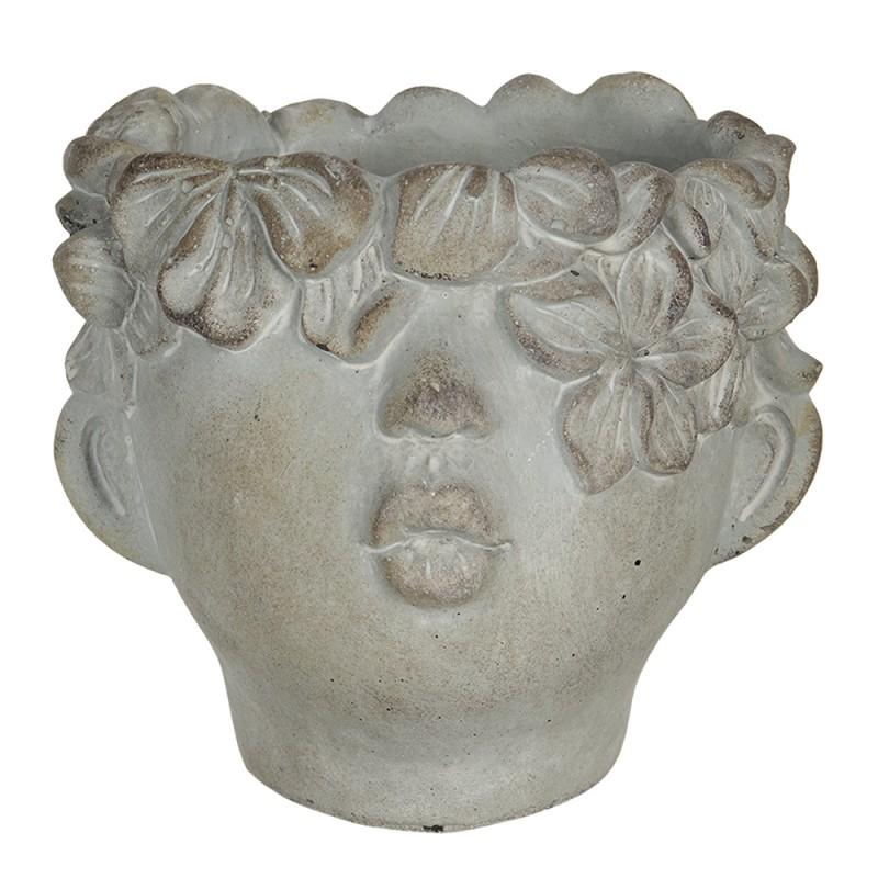 clayre & eef 6TE0314 Bloempot 16x15x13 cm Grijs Steen Bloempot Binnen